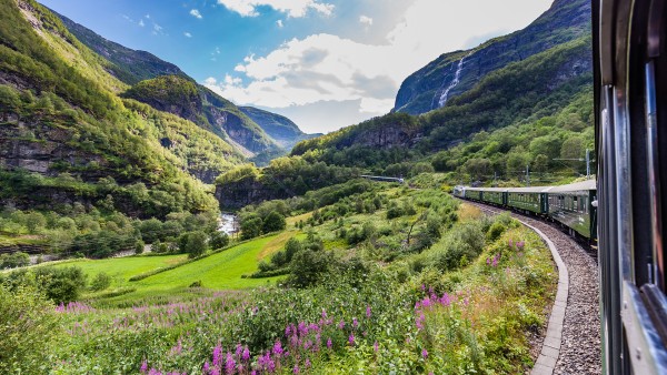 Enjoy a front-row seat on a journey along Norway’s scenic Flåm Railway