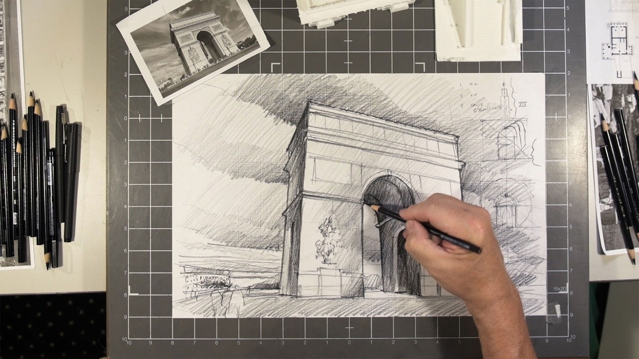 Learn to draw the Arc de Triomphe with Professor Mark Keane)