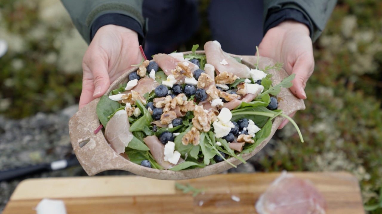 Learn to prepare Norwegian blueberry salad and griddle cakes with Nevada Berg)